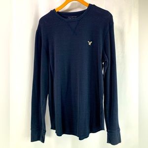 American Eagle Ribbed Henley Slim Fit Base Layer Navy Long Sleeve Shirt Size L